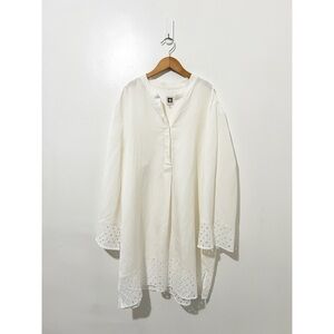 Anne Klein Linen White Eyelet Popover Tunic Blouse Size XL